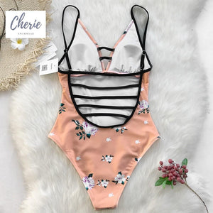 Floral Print One Piece Bikini Set