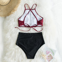 Load image into Gallery viewer, Black and Wine Red High-Neck Bikini Set