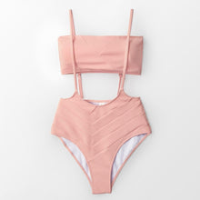 Load image into Gallery viewer, Pink Bandeau High-waist Bikini Set