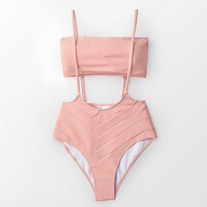 Pink Bandeau High-waist Bikini Set