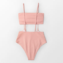 Load image into Gallery viewer, Pink Bandeau High-waist Bikini Set