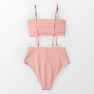 Pink Bandeau High-waist Bikini Set