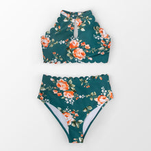 Load image into Gallery viewer, Green Floral High Waist Bikini Set