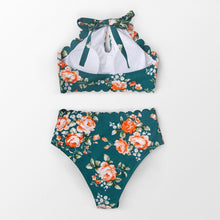 Load image into Gallery viewer, Green Floral High Waist Bikini Set