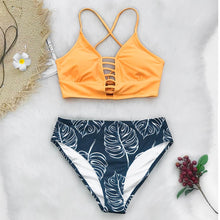 Load image into Gallery viewer, Yellow Leaf Print Bikini Set