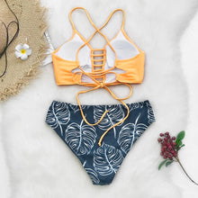 Load image into Gallery viewer, Yellow Leaf Print Bikini Set