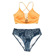 Load image into Gallery viewer, Yellow Leaf Print Bikini Set