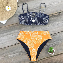 Load image into Gallery viewer, Yellow Leaf Print Bikini Set