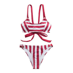 Red Striped Bikini Set