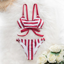 Load image into Gallery viewer, Red Striped Bikini Set