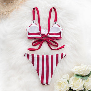 Red Striped Bikini Set