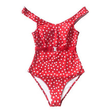 Load image into Gallery viewer, Red Polka Dot Belted One-Piece Swimsuit