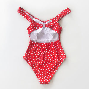 Red Polka Dot Belted One-Piece Swimsuit