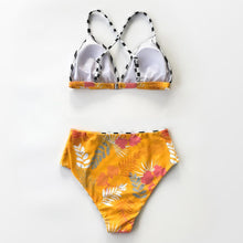 Load image into Gallery viewer, Stripe and Floral High-Waisted Bikini Set