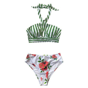 Striped and Floral Bikini Set