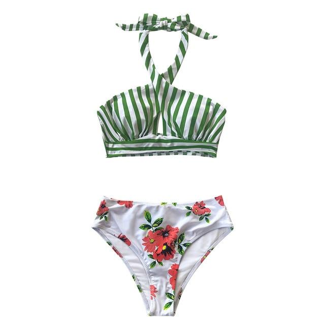 Striped and Floral Bikini Set