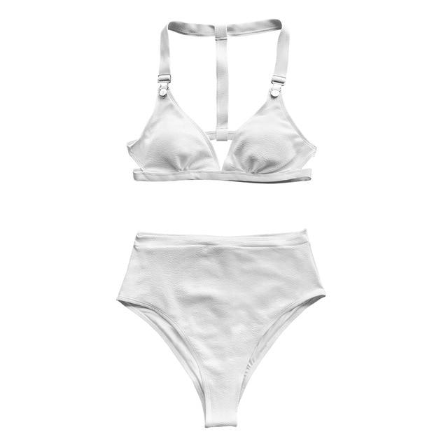 White High-Waisted Triangle Bikini Set