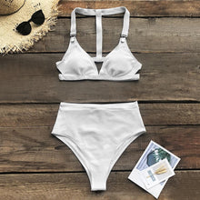 Load image into Gallery viewer, White High-Waisted Triangle Bikini Set