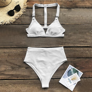 White High-Waisted Triangle Bikini Set