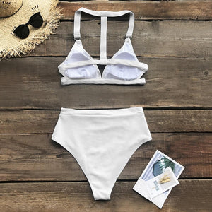 White High-Waisted Triangle Bikini Set