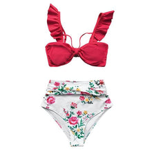 Load image into Gallery viewer, Ruffled Floral High-waisted Bikini Set