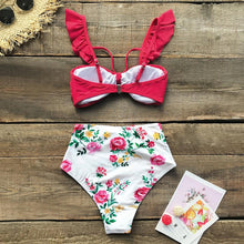 Load image into Gallery viewer, Ruffled Floral High-waisted Bikini Set