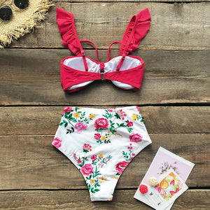 Ruffled Floral High-waisted Bikini Set