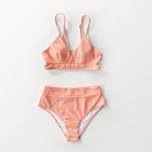 Load image into Gallery viewer, Peachy Orange Ribbed Cut Out High-Waisted Bikini Set