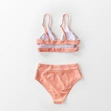 Load image into Gallery viewer, Peachy Orange Ribbed Cut Out High-Waisted Bikini Set