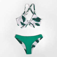 Load image into Gallery viewer, Leaves Print Bowknot Low-waist Bikini Set