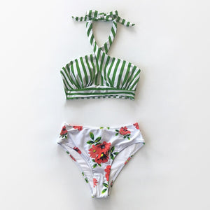 Striped and Floral Bikini Set