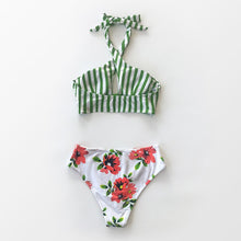 Load image into Gallery viewer, Striped and Floral Bikini Set