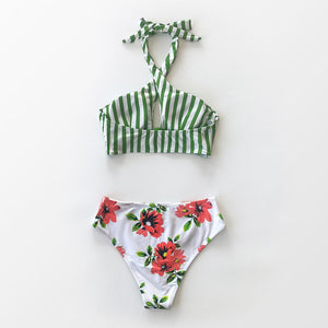 Striped and Floral Bikini Set