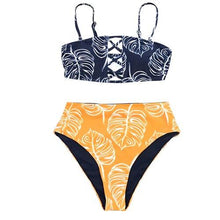 Load image into Gallery viewer, Yellow Leaf Print Bikini Set