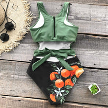 Load image into Gallery viewer, Orange Print Cut - Out One Piece Swimsuit