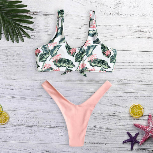 Tropical Vibes Knot Front Two Piece Bikini Set