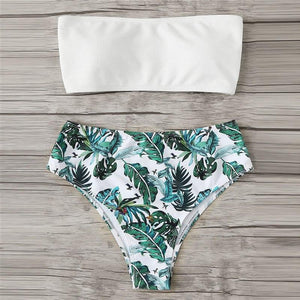 Tropical Print Bandeau Two Piece Bikini Set