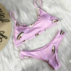 Pink Avocado Print Two Piece Bikini Set