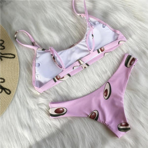 Pink Avocado Print Two Piece Bikini Set