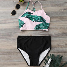 Load image into Gallery viewer, Tropical Leaf Print High Waist Two Piece Bikini Set