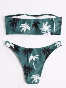 Palm Trees Bandeau Two Piece Bikini Set