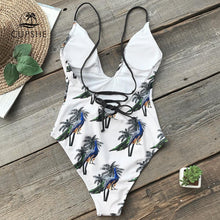 Load image into Gallery viewer, Piecock Print White One Piece Swimsuit