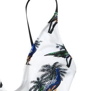 Piecock Print White One Piece Swimsuit