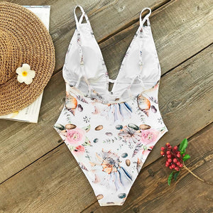 Flora Print High Leg Cut One-Piece Swimsuit