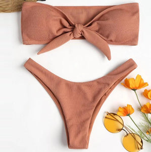 Knot Front Push Up Two Piece Bikini Set