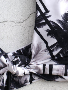 Front Knot Coconut Trees Two Piece Bikini Set