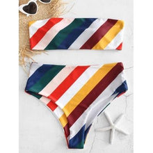 Load image into Gallery viewer, Colorful Striped High Waist Bandeau Two Piece Bikini Set