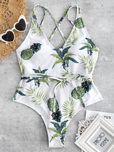 Load image into Gallery viewer, Charming Pineapple and Leaf Print One Piece Swimsuit