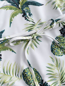 Charming Pineapple and Leaf Print One Piece Swimsuit