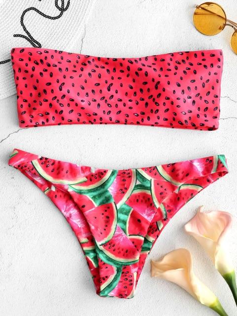 Watermelon Bandeau Two Piece Bikini Set